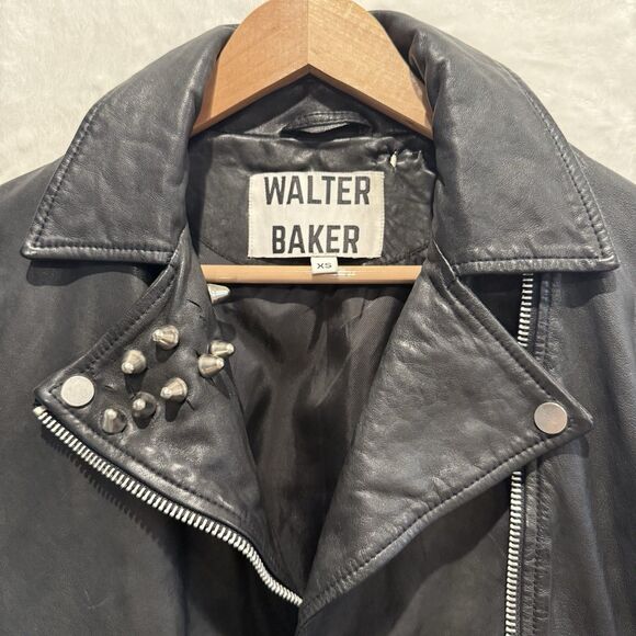 Walter Baker Women’s Leather Jacket XS Black Lambskin Motorcycle Studs Grunge - Picture 4 of 16